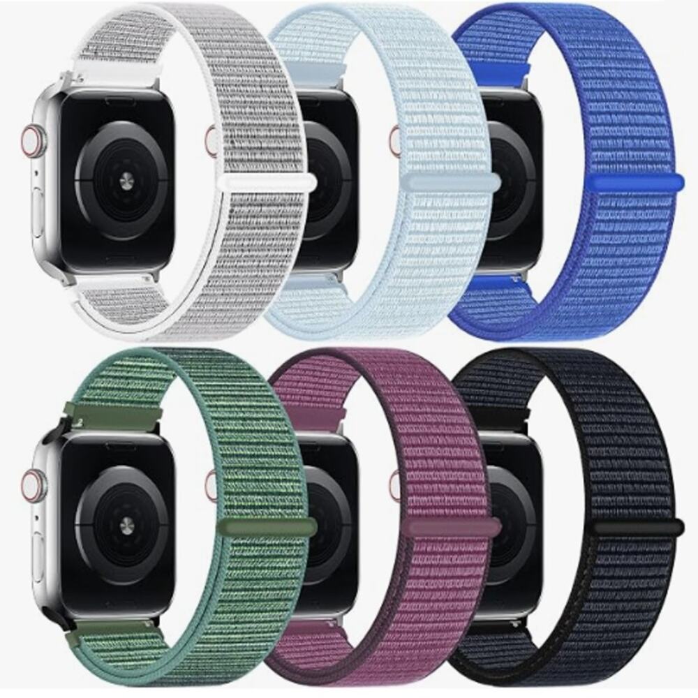 6 Pack Nylon Sport Loop Band Compatible with Apple Watch, Ultra, See description